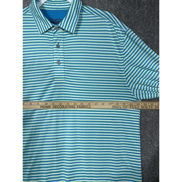 Straight Down Biltmore Polo Shirt Men Large Striped Blue Green Embroidered Patch - Picture 10 of 11